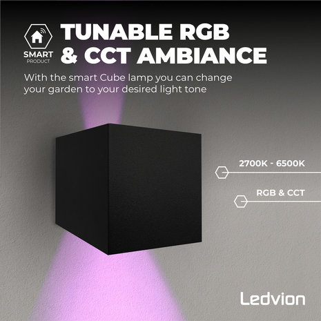 Ledvion Smart LED Wandlamp buiten - Nevada zwart 6,5W - RGBWW - IP54