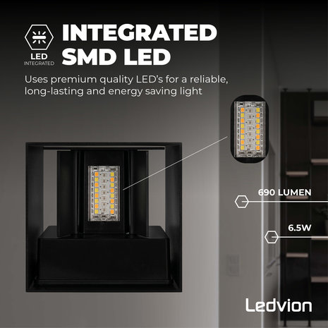 Ledvion Smart LED Wandlamp buiten - Nevada zwart 6,5W - RGBWW - IP54