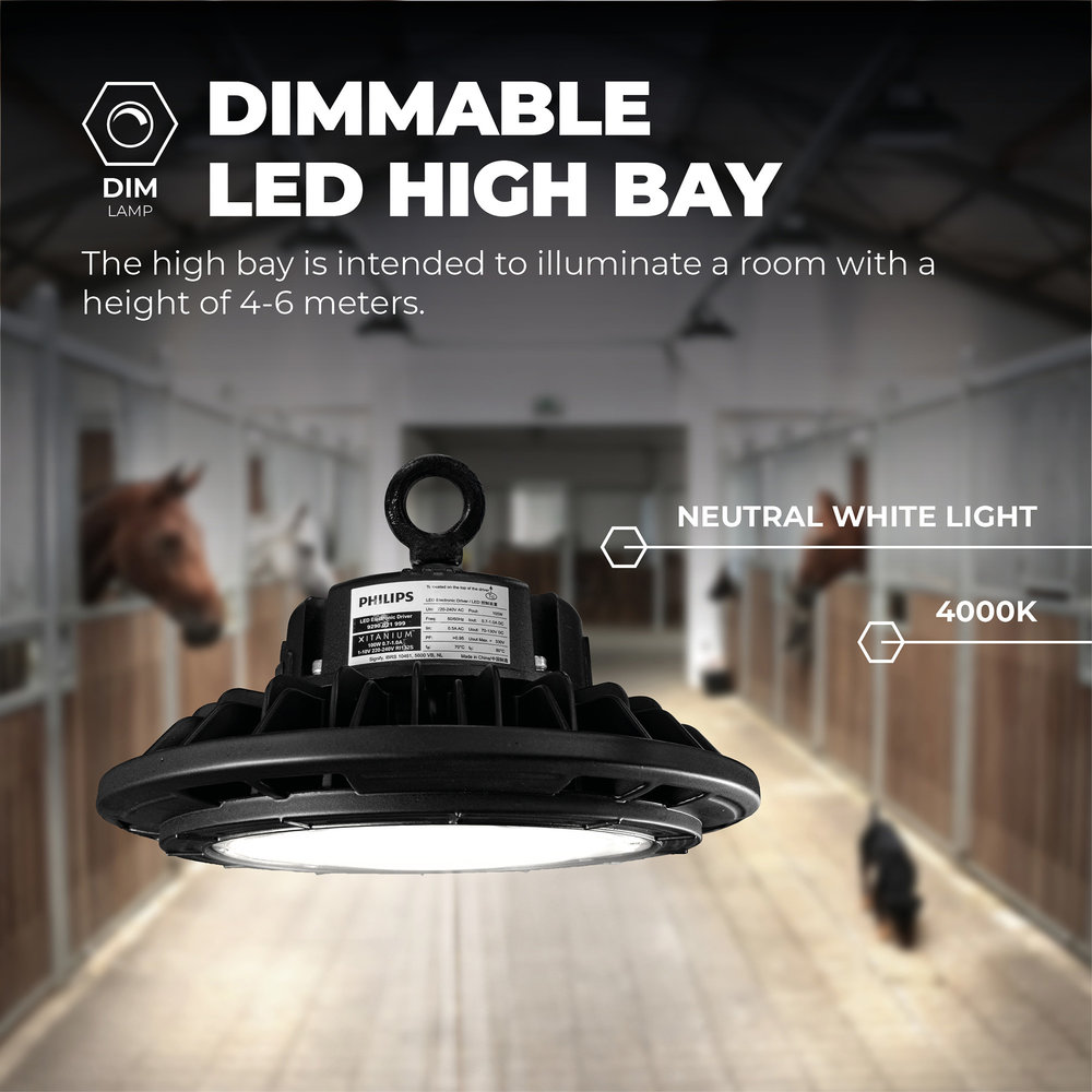 Ledvion LED High Bay 100W - Philips Driver - 120° - 160lm/W - 4000K - IP65 - Dimbaar - 5 Jaar Garantie Ledvion LED High Bay 100W - Philips Driver - 120° - 160lm/W - 4000K - IP65 - Dimbaar - 5 Jaar Garantie