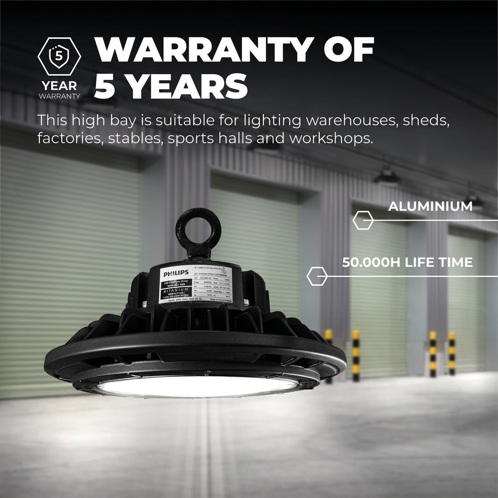Ledvion LED High Bay 100W - Philips Driver - 120° - 160lm/W - 4000K - IP65 - Dimbaar - 5 Jaar Garantie Ledvion LED High Bay 100W - Philips Driver - 120° - 160lm/W - 4000K - IP65 - Dimbaar - 5 Jaar Garantie