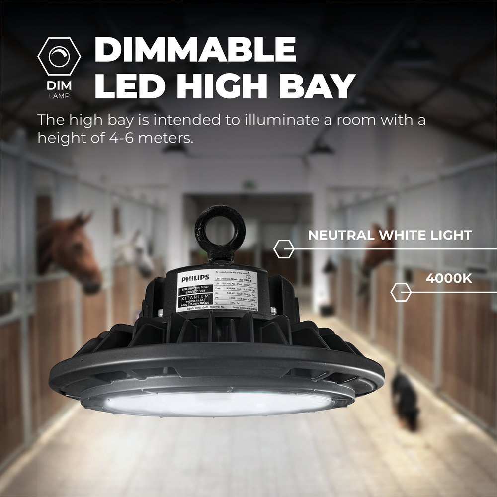 Ledvion LED High Bay 200W - Philips Driver - 120° - 160lm/W - 4000K - IP65 - Dimbaar - 5 Jaar Garantie Ledvion LED High Bay 200W - Philips Driver - 120° - 160lm/W - 4000K - IP65 - Dimbaar - 5 Jaar Garantie