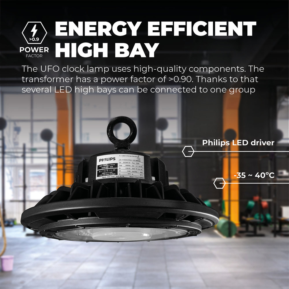 Ledvion LED High Bay 150W - Philips Driver - 120° - 160lm/W - 4000K - IP65 - Dimbaar - 5 Jaar Garantie Ledvion LED High Bay 150W - Philips Driver - 120° - 160lm/W - 4000K - IP65 - Dimbaar - 5 Jaar Garantie