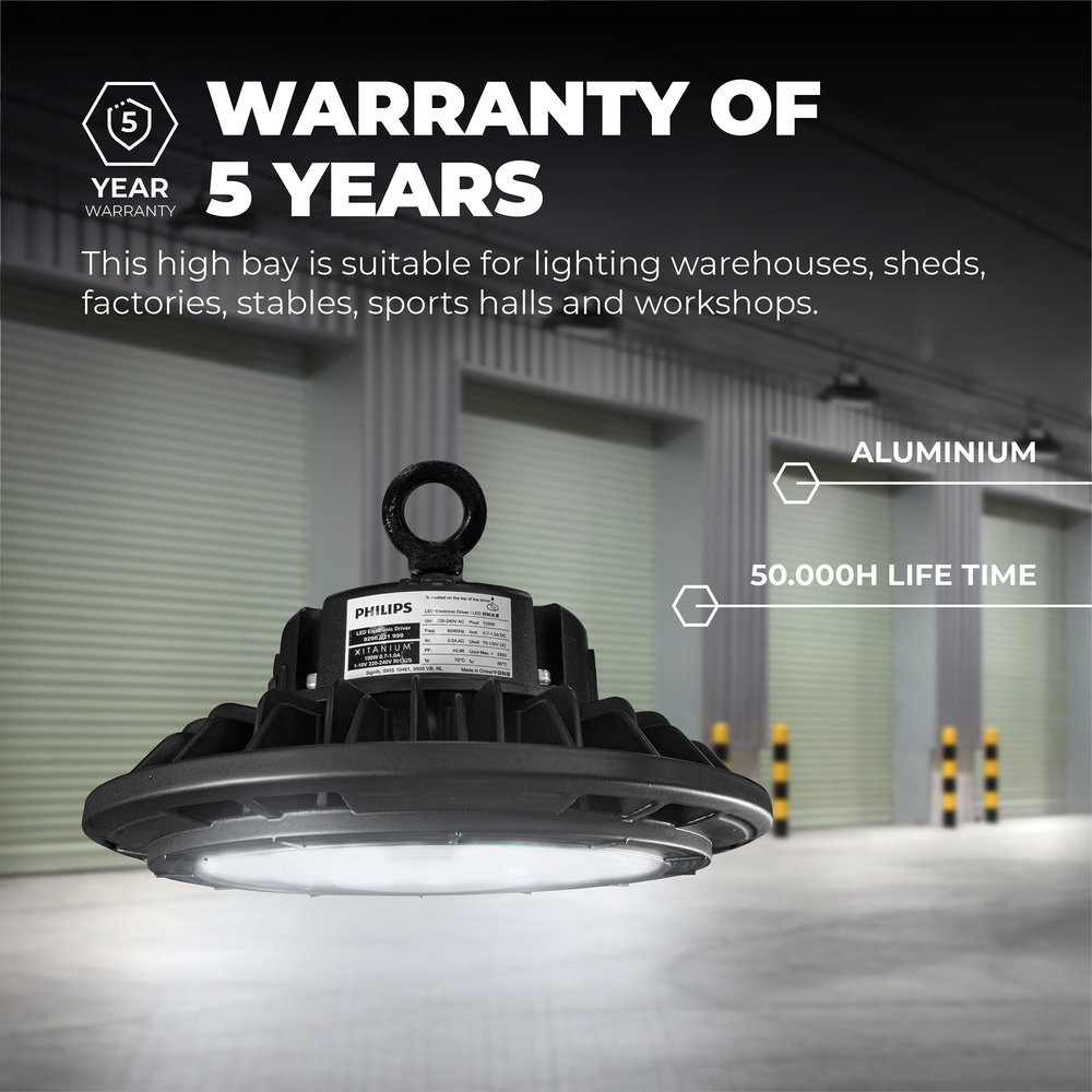 Ledvion LED High Bay 150W - Philips Driver - 120° - 160lm/W - 4000K - IP65 - Dimbaar - 5 Jaar Garantie Ledvion LED High Bay 150W - Philips Driver - 120° - 160lm/W - 4000K - IP65 - Dimbaar - 5 Jaar Garantie