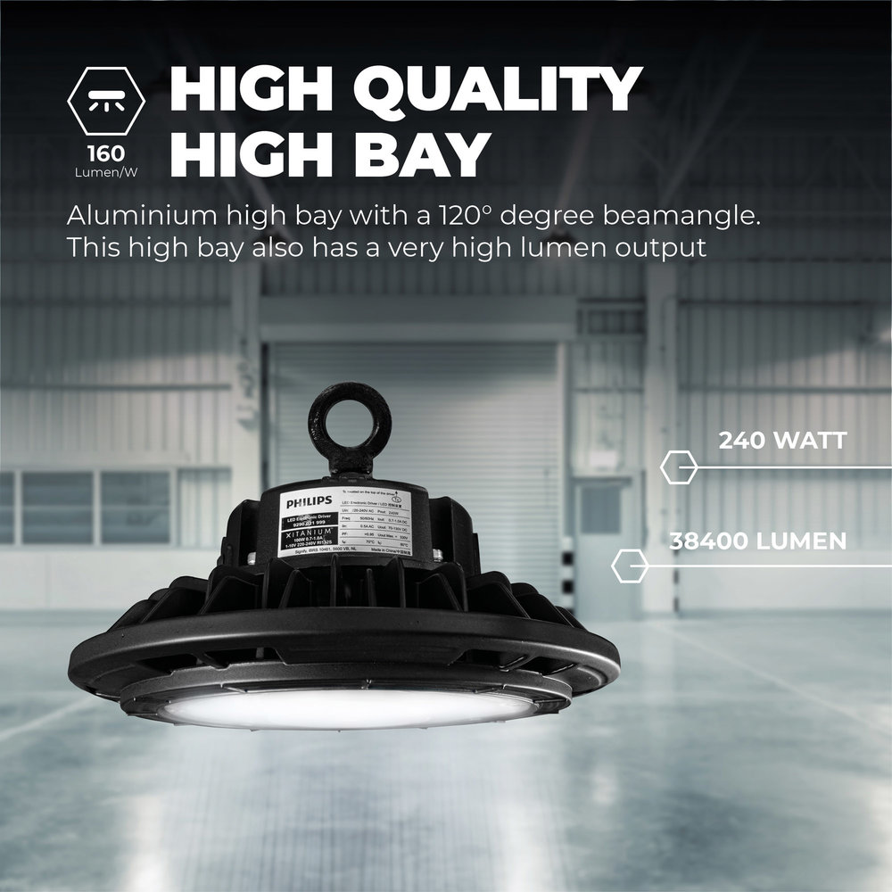 Ledvion LED High Bay 240W - Philips Driver - 120° - 160lm/W - 6000K - IP65 - Dimbaar - 5 Jaar Garantie