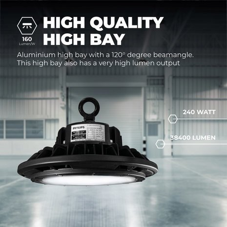 Ledvion LED High Bay 240W - Philips Driver - 120° - 160lm/W - 6000K - IP65 - Dimbaar - 5 Jaar Garantie