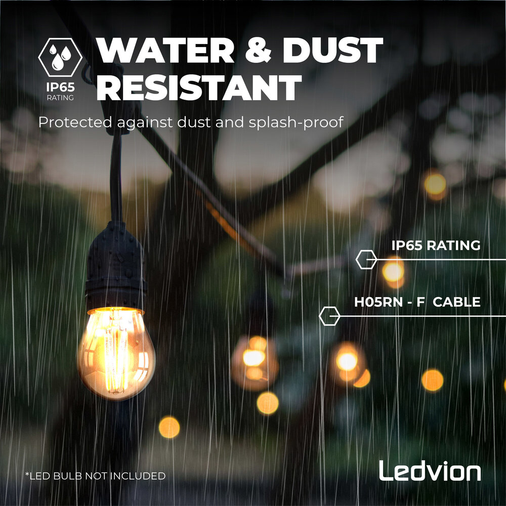 Ledvion 6m LED Prikkabel - IP65 Lichtsnoer Buiten - Light String - 6 E27 Fittingen