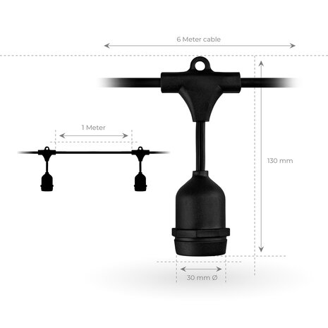 Ledvion 6m LED Prikkabel - IP65 Lichtsnoer Buiten - Light String - 6 E27 Fittingen