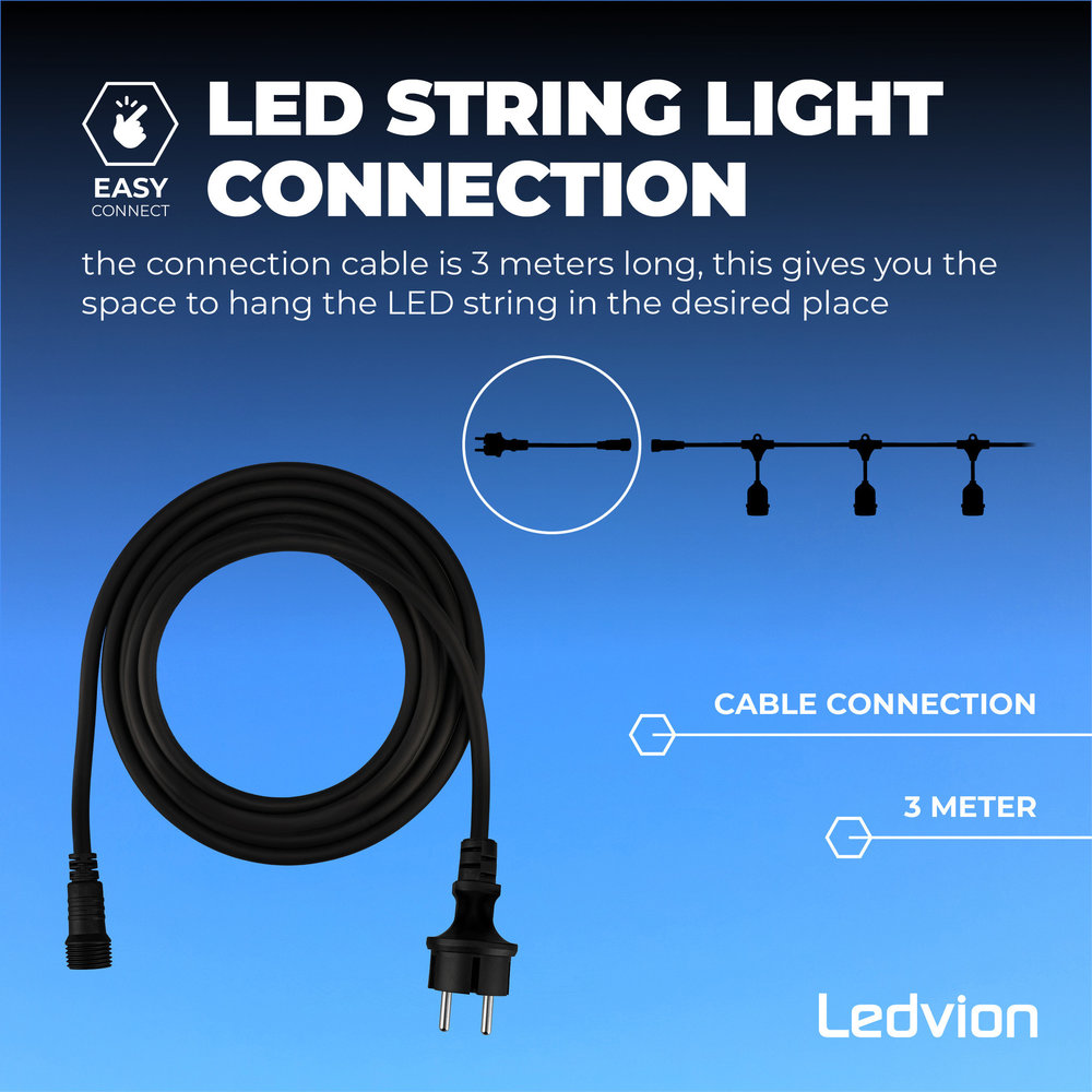 Ledvion 3 Meter Netsnoer Incl. Stekker voor Prikkabel - IP44