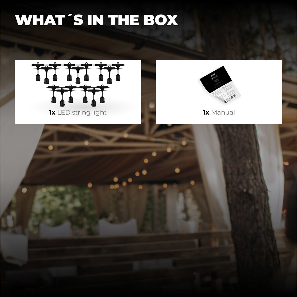 Ledvion 6m LED Prikkabel - IP65 Lichtsnoer Buiten - Light String - 6 E27 Fittingen