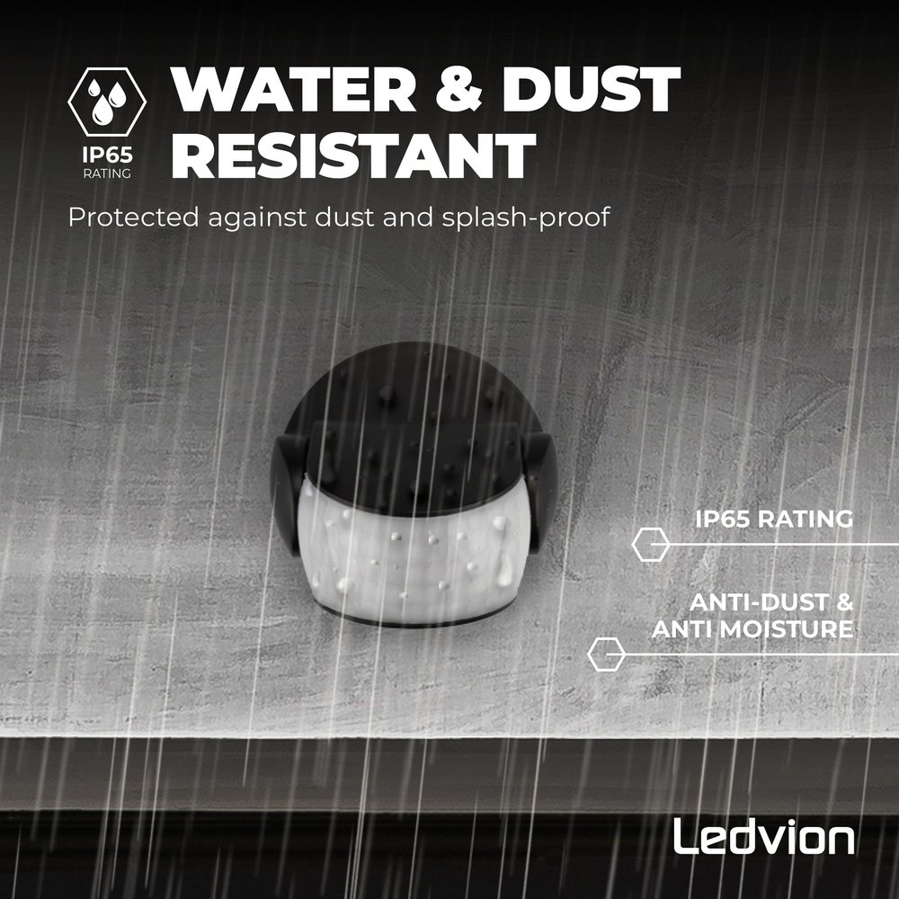Ledvion Zwarte Opbouw Bewegingssensor 180° Met Schemerschakelaar 12M Bereik Max. 600W IP65