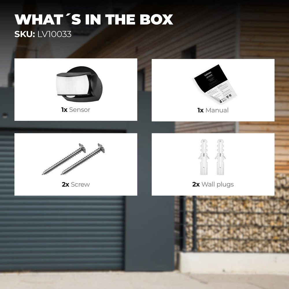 Ledvion Zwarte Opbouw Bewegingssensor 180° Met Schemerschakelaar 12M Bereik Max. 600W IP65