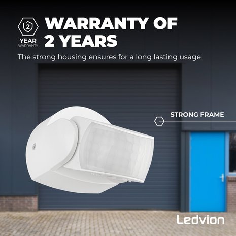 Ledvion Witte Opbouw Bewegingssensor 180° Met Schemerschakelaar 12M Bereik Max. 600W IP65 Ledvion Witte Opbouw Bewegingssensor 180° Met Schemerschakelaar 12M Bereik Max. 600W IP65