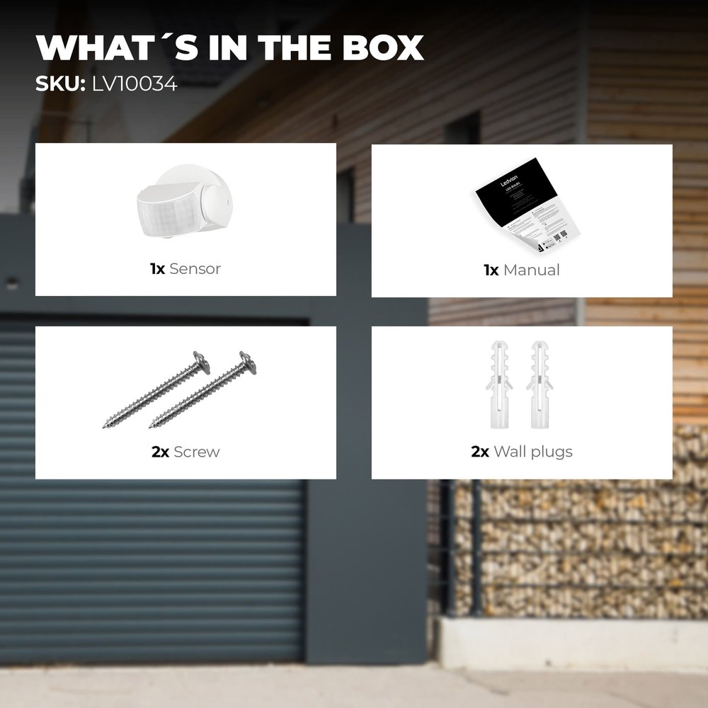 Ledvion Witte Opbouw Bewegingssensor 180° Met Schemerschakelaar 12M Bereik Max. 600W IP65 Ledvion Witte Opbouw Bewegingssensor 180° Met Schemerschakelaar 12M Bereik Max. 600W IP65