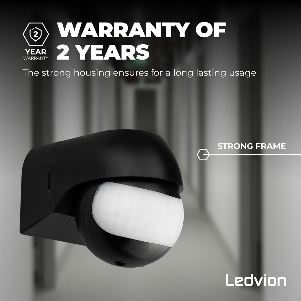 Ledvion Zwarte Opbouw Bewegingssensor 180° Met Schemerschakelaar 12M Bereik Max. 400W Ledvion Zwarte Opbouw Bewegingssensor 180° Met Schemerschakelaar 12M Bereik Max. 400W