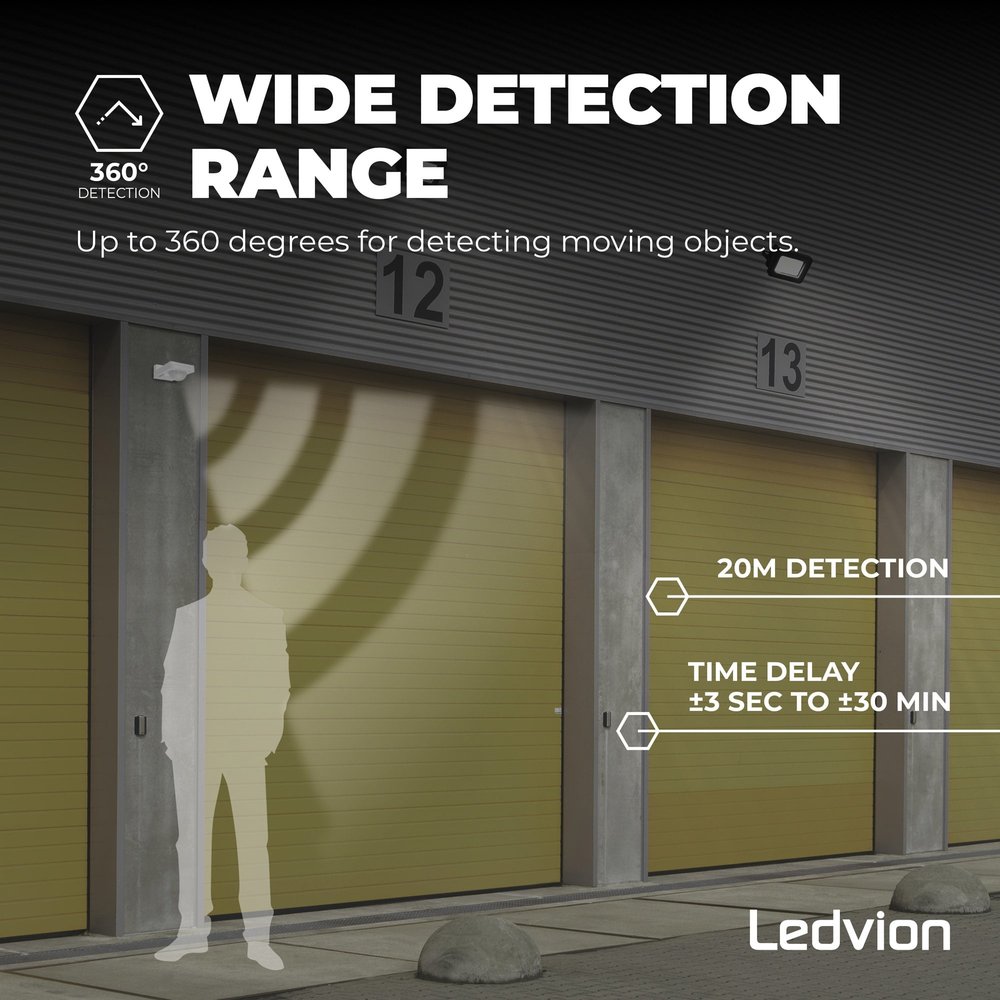 Ledvion Witte Opbouw Bewegingssensor 360° Met Schemerschakelaar 20M Bereik - IP65 Ledvion Witte Opbouw Bewegingssensor 360° Met Schemerschakelaar 20M Bereik - IP65