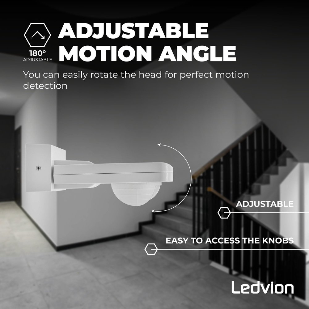 Ledvion Witte Opbouw Bewegingssensor 360° Met Schemerschakelaar 20M Bereik - IP65 Ledvion Witte Opbouw Bewegingssensor 360° Met Schemerschakelaar 20M Bereik - IP65