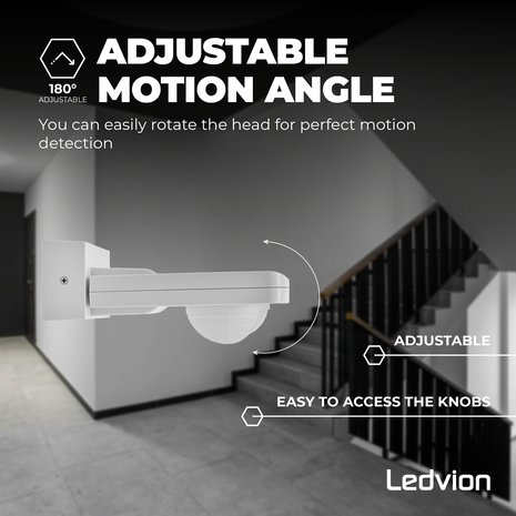 Ledvion Witte Opbouw Bewegingssensor 360° Met Schemerschakelaar 20M Bereik - IP65 Ledvion Witte Opbouw Bewegingssensor 360° Met Schemerschakelaar 20M Bereik - IP65