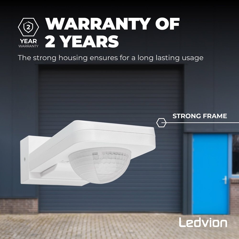 Ledvion Witte Opbouw Bewegingssensor 360° Met Schemerschakelaar 20M Bereik - IP65 Ledvion Witte Opbouw Bewegingssensor 360° Met Schemerschakelaar 20M Bereik - IP65