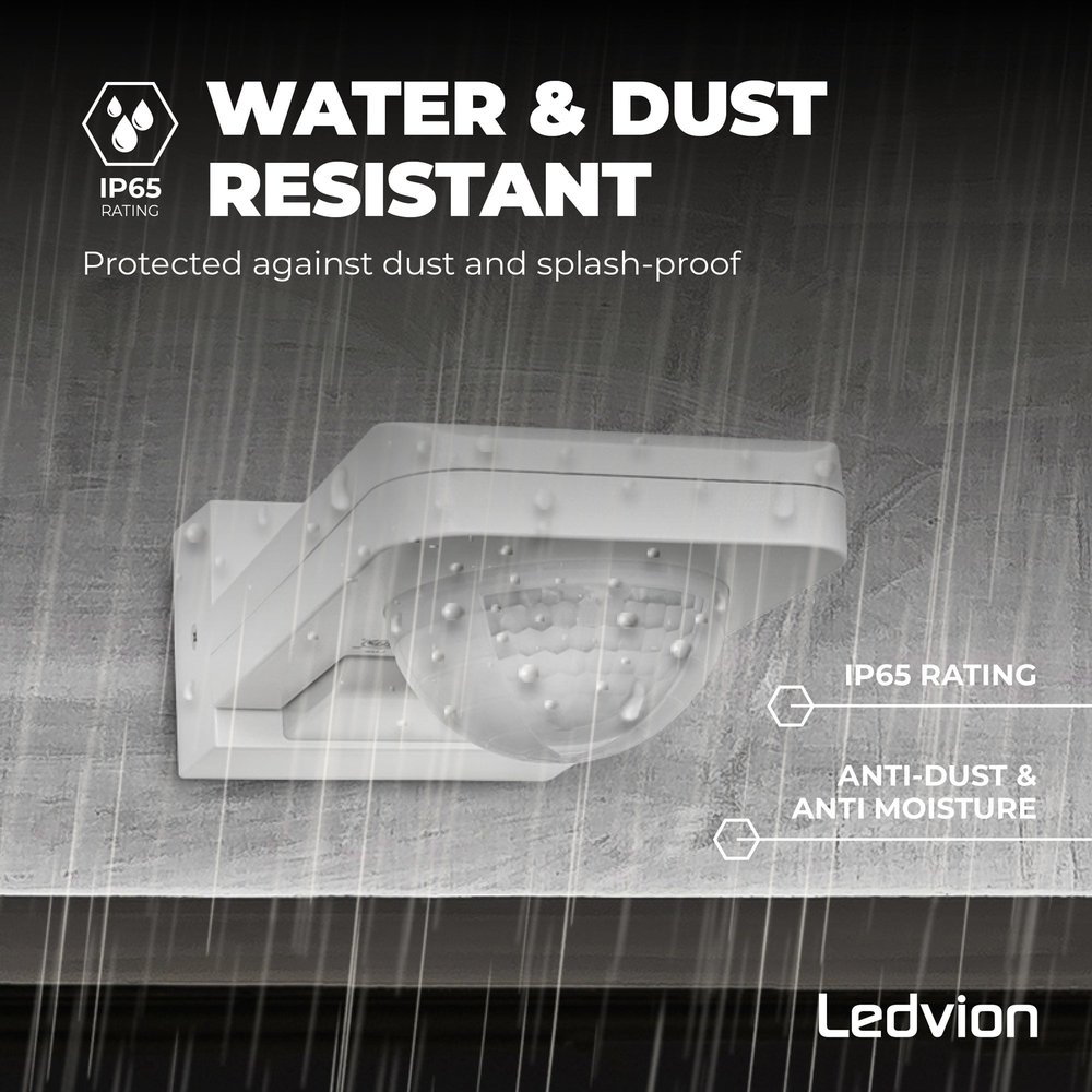 Ledvion Witte Opbouw Bewegingssensor 360° Met Schemerschakelaar 20M Bereik - IP65 Ledvion Witte Opbouw Bewegingssensor 360° Met Schemerschakelaar 20M Bereik - IP65
