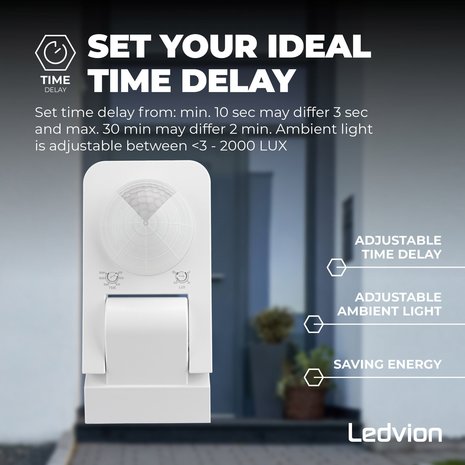 Ledvion Witte Opbouw Bewegingssensor 360° Met Schemerschakelaar 20M Bereik - IP65 Ledvion Witte Opbouw Bewegingssensor 360° Met Schemerschakelaar 20M Bereik - IP65