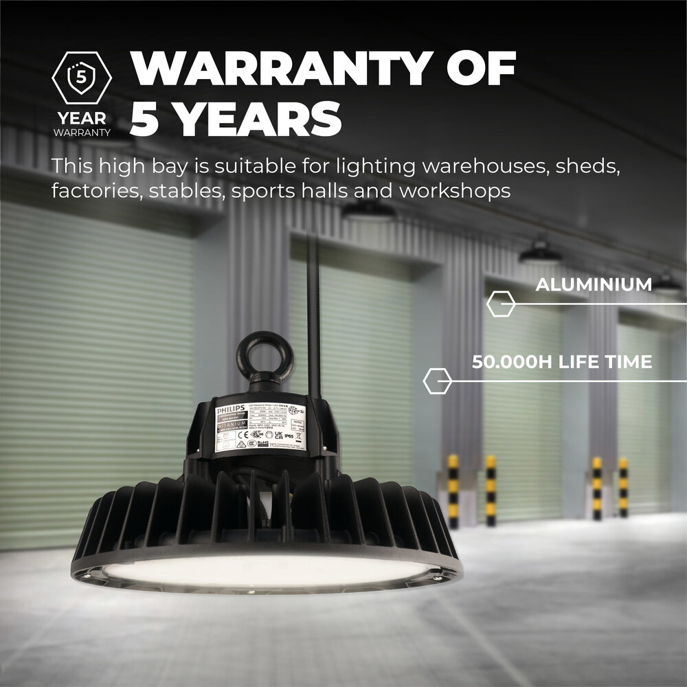 Ledvion LED High Bay 100W - Philips Driver - 120° - 175lm/W - 6500K - IP65 - Dimbaar - 5 Jaar Garantie Ledvion LED High Bay 100W - Philips Driver - 120° - 175lm/W - 6500K - IP65 - Dimbaar - 5 Jaar Garantie