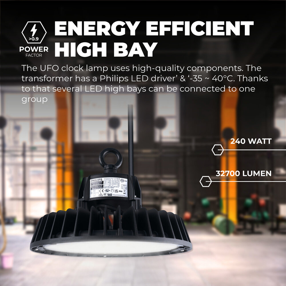 Ledvion LED High Bay 240W - Philips Driver - 120° - 175lm/W - 4000K - IP65 - Dimbaar - 5 Jaar Garantie Ledvion LED High Bay 240W - Philips Driver - 120° - 175lm/W - 4000K - IP65 - Dimbaar - 5 Jaar Garantie