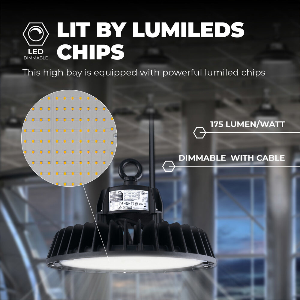 Ledvion LED High Bay 240W - Philips Driver - 120° - 175lm/W - 6500K - IP65 - Dimbaar - 5 Jaar Garantie Ledvion LED High Bay 240W - Philips Driver - 120° - 175lm/W - 6500K - IP65 - Dimbaar - 5 Jaar Garantie