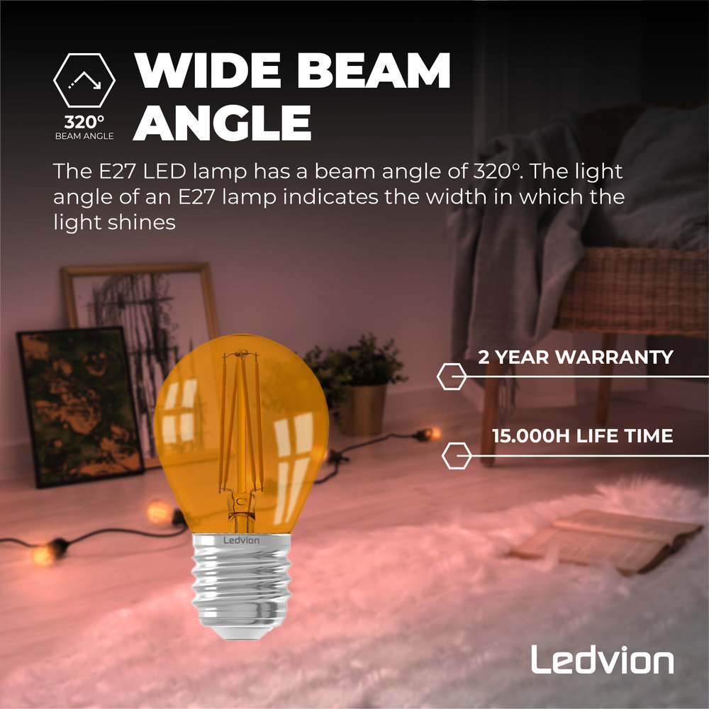 Ledvion 6-pack E27 LED Lamp Filament - 1W - 2100K - 50 Lumen - Gekleurd