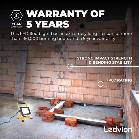 Ledvion Osram LED Bouwlamp 50W - 120lm/W - 6000 Lumen - 6500K Ledvion Osram LED Bouwlamp 50W - 120lm/W - 6000 Lumen - 6500K
