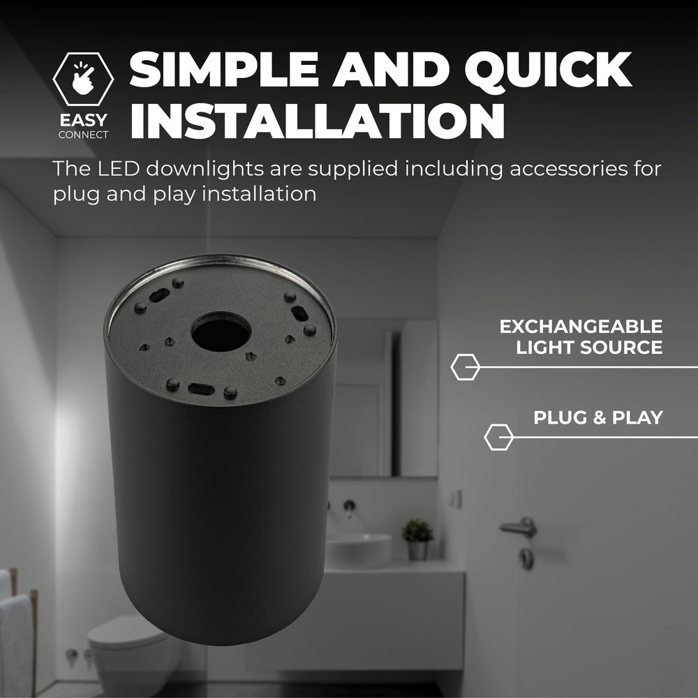 Ledvion GU10 Opbouwspot Rond -  GU10 Fitting - Zwart - ø80mm