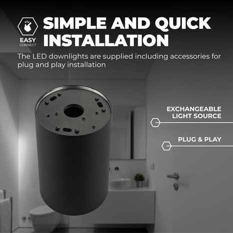 Ledvion GU10 Opbouwspot Rond -  GU10 Fitting - Zwart - ø80mm