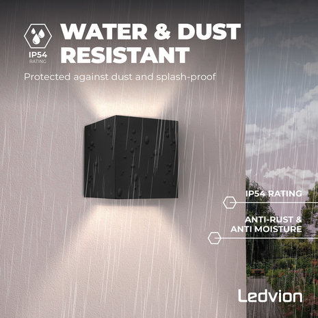 Ledvion LED Wandlamp Buiten Zwart - Tweezijdig - 3000K -  6W