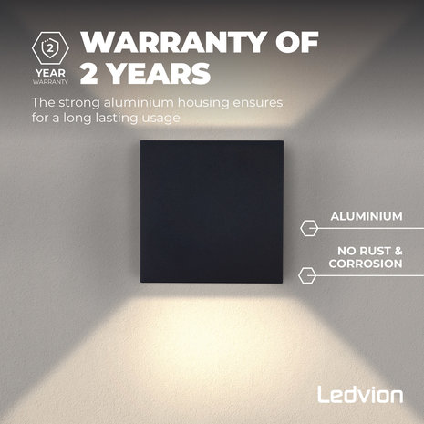 Ledvion LED Wandlamp Buiten Zwart - Tweezijdig - 3000K -  6W