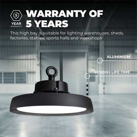 Ledvion LED High Bay 100W – Energieklasse A - 120° - 192lm/W - 6000K - IP65 - Dimbaar - 5 Jaar Garantie