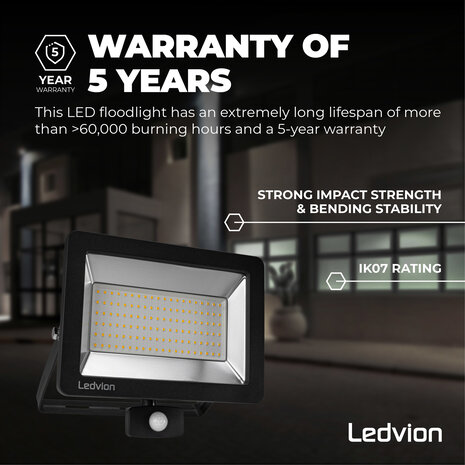 Ledvion LED Breedstraler met Sensor 100W – 6500K - Quick Connector - 5 Jaar garantie
