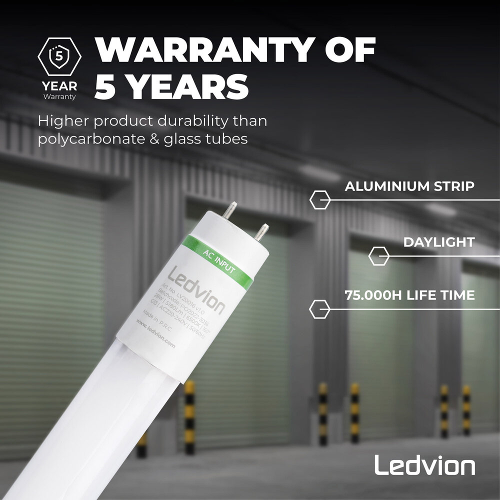 Ledvion LED TL Buis 150CM - 28W - 6500K - 185lm/W - Energie Label B - High Efficiency Ledvion LED TL Buis 150CM - 28W - 6500K - 185lm/W - Energie Label B - High Efficiency