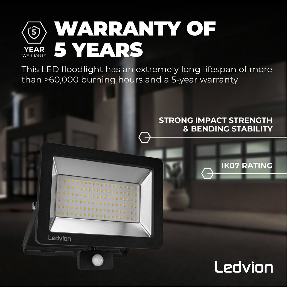 Ledvion LED Breedstraler met Sensor 100W – 4000K - Quick Connector - 5 Jaar garantie