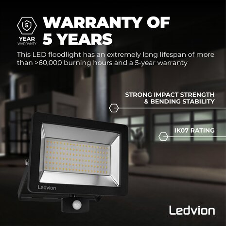 Ledvion LED Breedstraler met Sensor 100W – 4000K - Quick Connector - 5 Jaar garantie