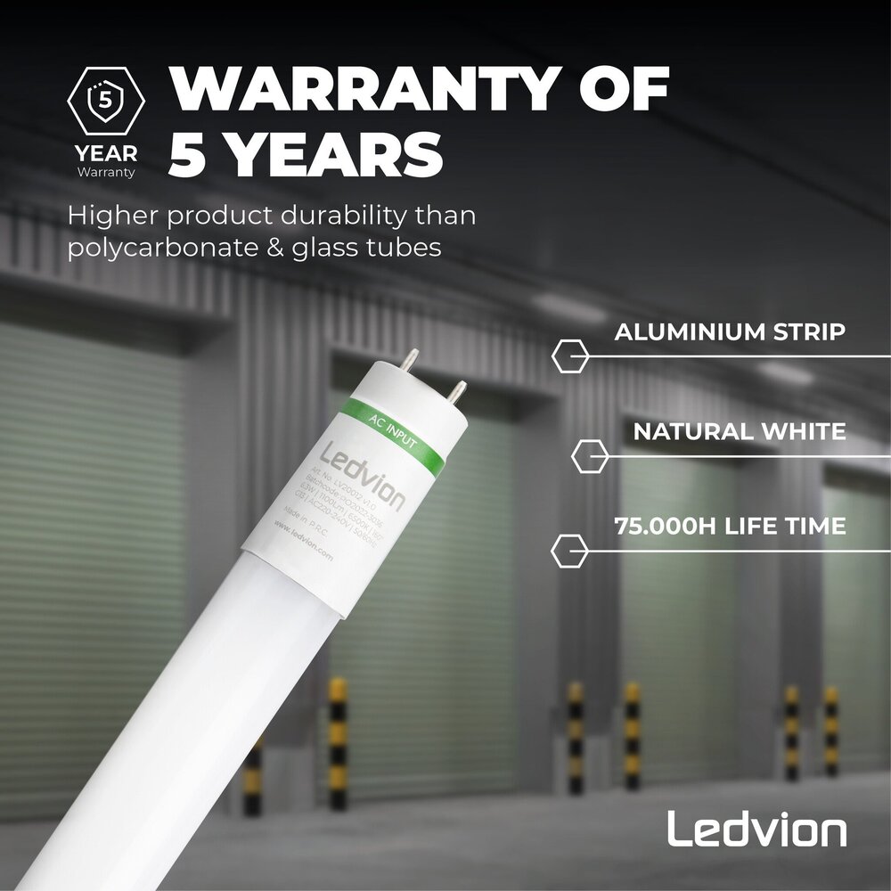 Ledvion LED TL Buis 60CM - 6.3W - 6500K - 175lm/W - High Efficiency - Energie Label C