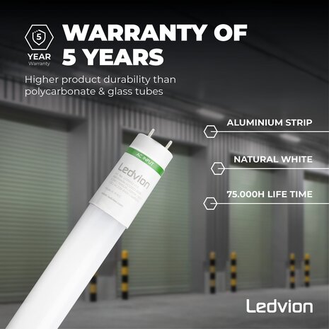 Ledvion LED TL Buis 60CM - 6.3W - 6500K - 175lm/W - High Efficiency - Energie Label C