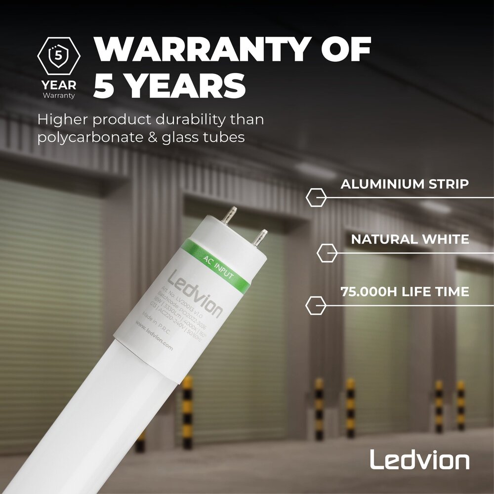 Ledvion LED TL Buis 120CM - 18W - 4000K - 185lm/W - Energie Label B - High Efficiency Ledvion LED TL Buis 120CM - 18W - 4000K - 185lm/W - Energie Label B - High Efficiency