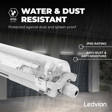 Ledvion LED TL Armatuur 120CM - 18W - 3330 Lumen - 4000K - High Efficiency - Energie Label B - IP65 - Incl. LED TL