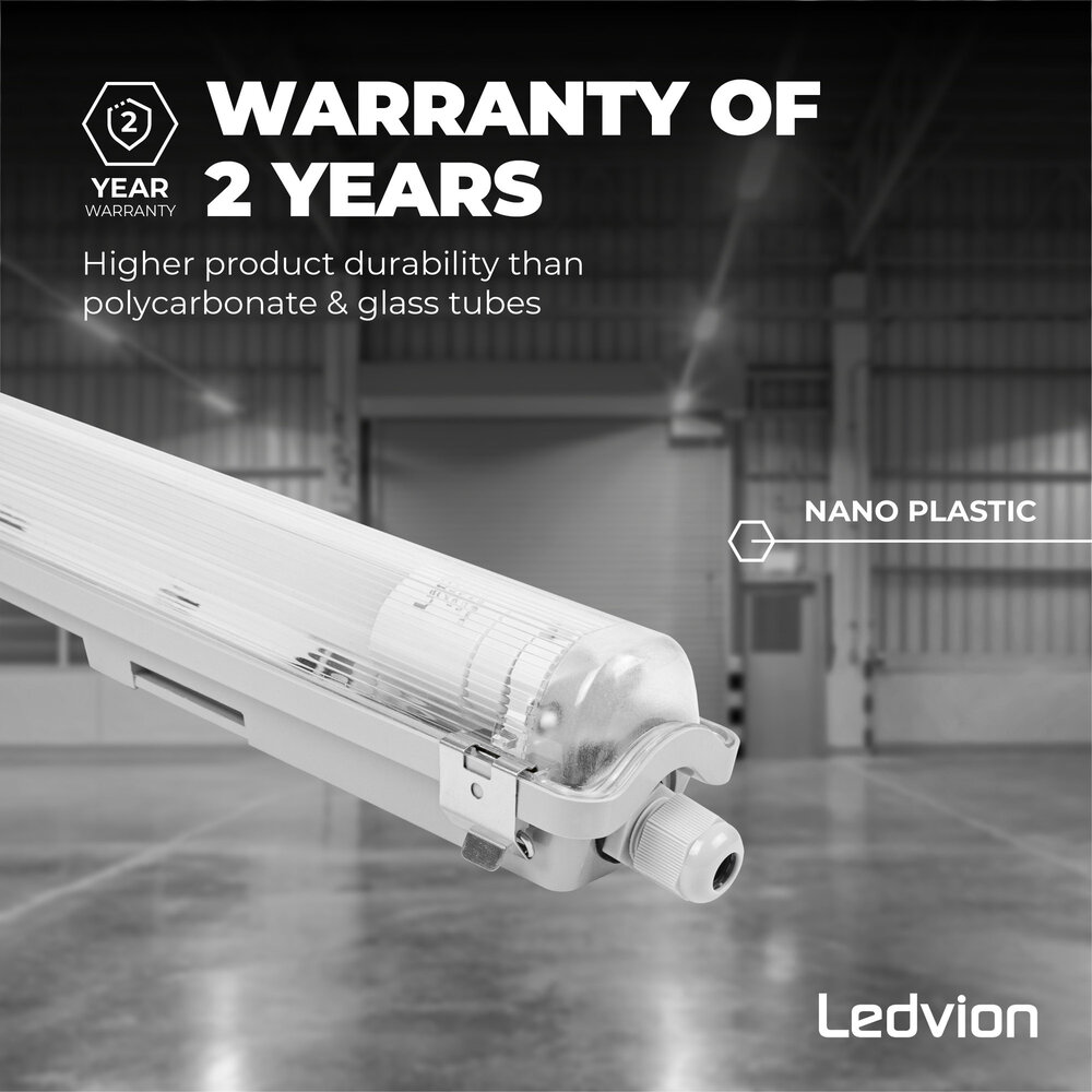 Ledvion LED TL Armatuur 120CM - 18W - 3330 Lumen - 4000K - High Efficiency - Energie Label B - IP65 - Incl. LED TL