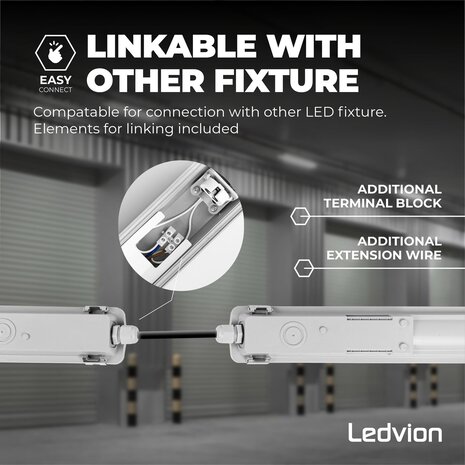 Ledvion LED TL Armatuur 150CM - 28W  - 5180 Lumen - 6500K - High Efficiency - Energie Label B - IP65 - Incl. LED TL