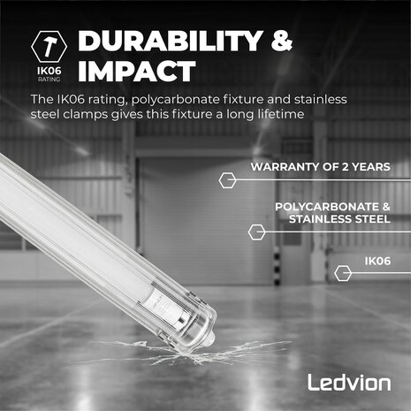 Ledvion LED TL Armatuur 150CM - 28W  - 5180 Lumen - 6500K - High Efficiency - Energie Label B - IP65 - Incl. LED TL