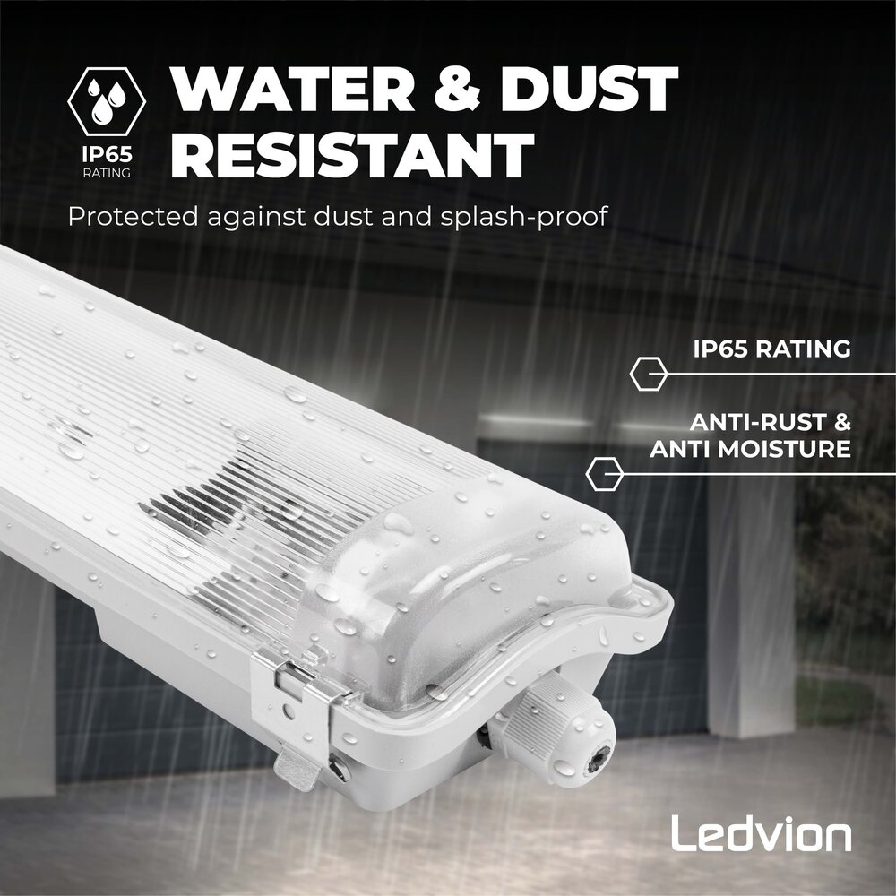 Ledvion LED TL Armatuur 120CM - 2x 18W - 6660 Lumen - 4000K - High Efficiency - Energie Label B - IP65 - Incl. LED TL
