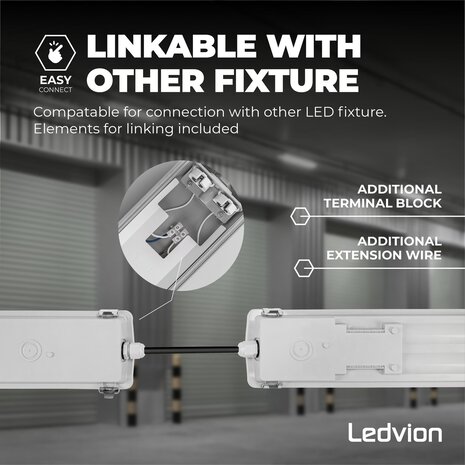 Ledvion LED TL Armatuur 120CM - 2x 18W - 6660 Lumen - 6500K - High Efficiency - Energie Label B - IP65 - Incl. LED TL Ledvion LED TL Armatuur 120CM - 2x 18W - 6660 Lumen - 6500K - High Efficiency - Energie Label B - IP65 - Incl. LED TL