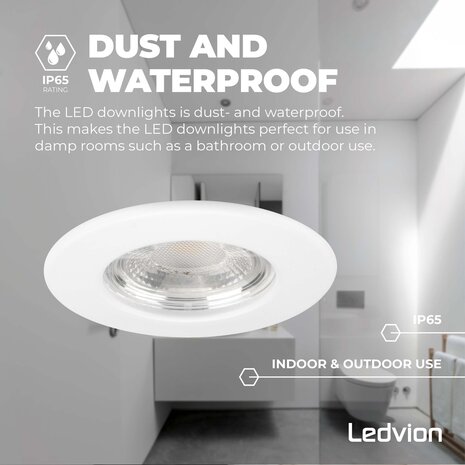 Ledvion Dimbare LED Inbouwspot Wit - IP65 - 5W - 2700K - 5 Jaar Garantie - Geschikt voor de Badkamer Ledvion Dimbare LED Inbouwspot Wit - IP65 - 5W - 2700K - 5 Jaar Garantie - Geschikt voor de Badkamer