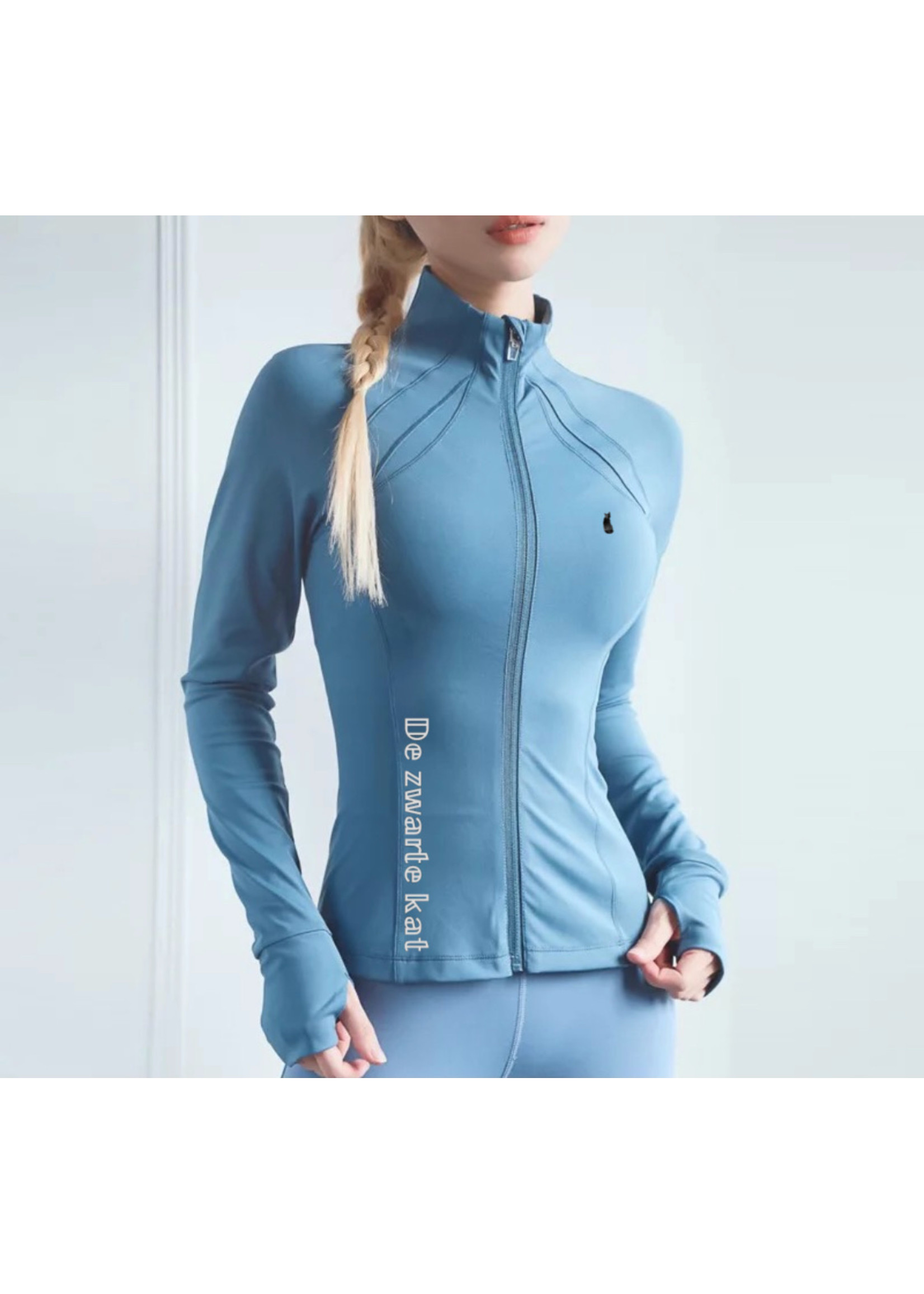De zwarte kat Rekbare Vrouwen Slim Fit Workout Yoga Track Jackets Full Zip Warm Up Actieve Running Jas Sport Jas Met Duim Gaten
