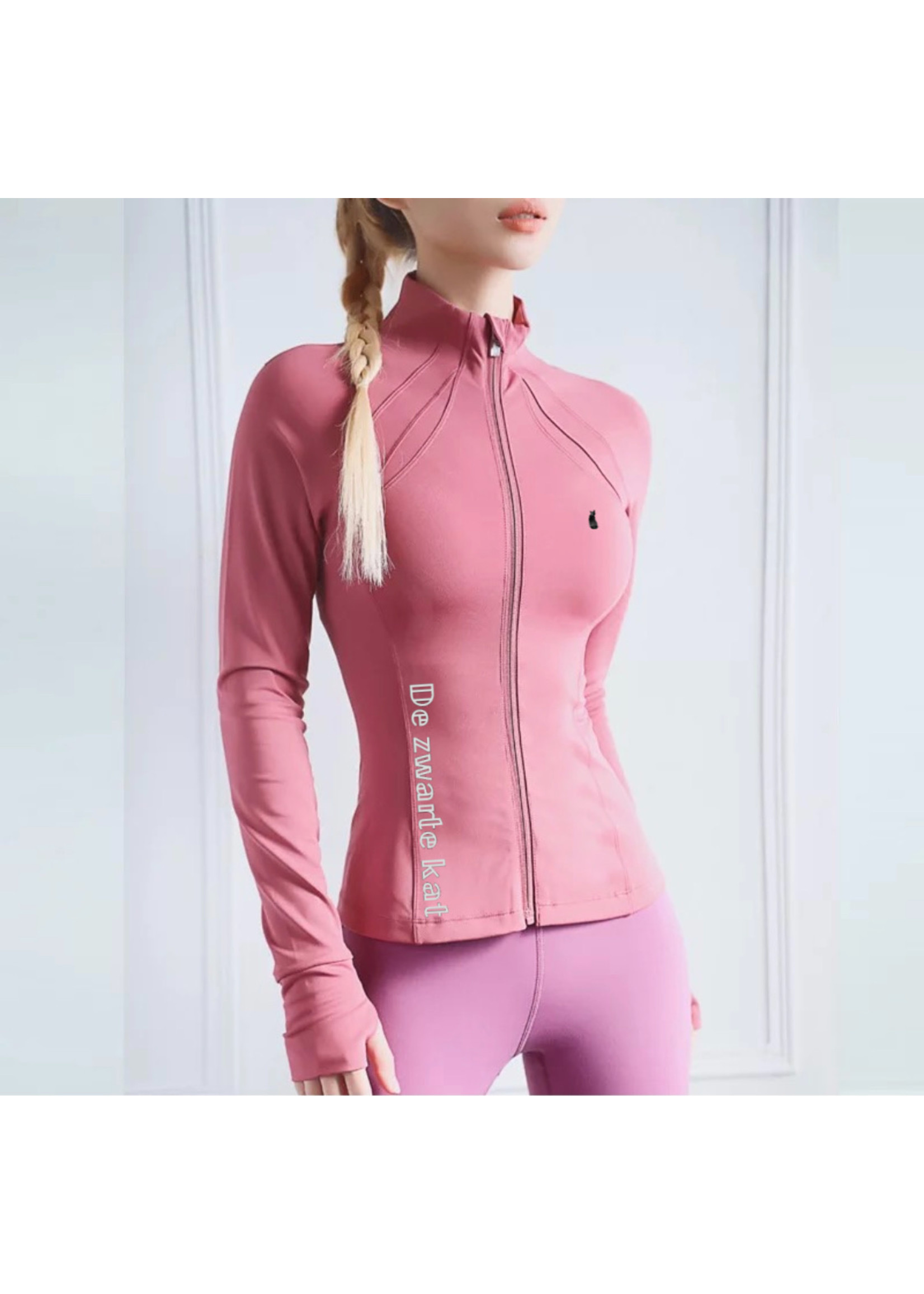 De zwarte kat Rekbare Vrouwen Slim Fit Workout Yoga Track Jackets Full Zip Warm Up Actieve Running Jas Sport Jas Met Duim Gaten